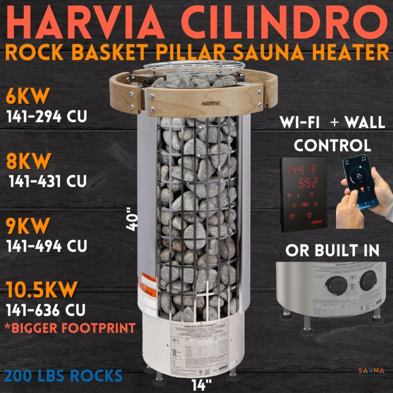 Harvia Cilindro Sauna Heater | UL-Listed Rock Basket w/ WiFI