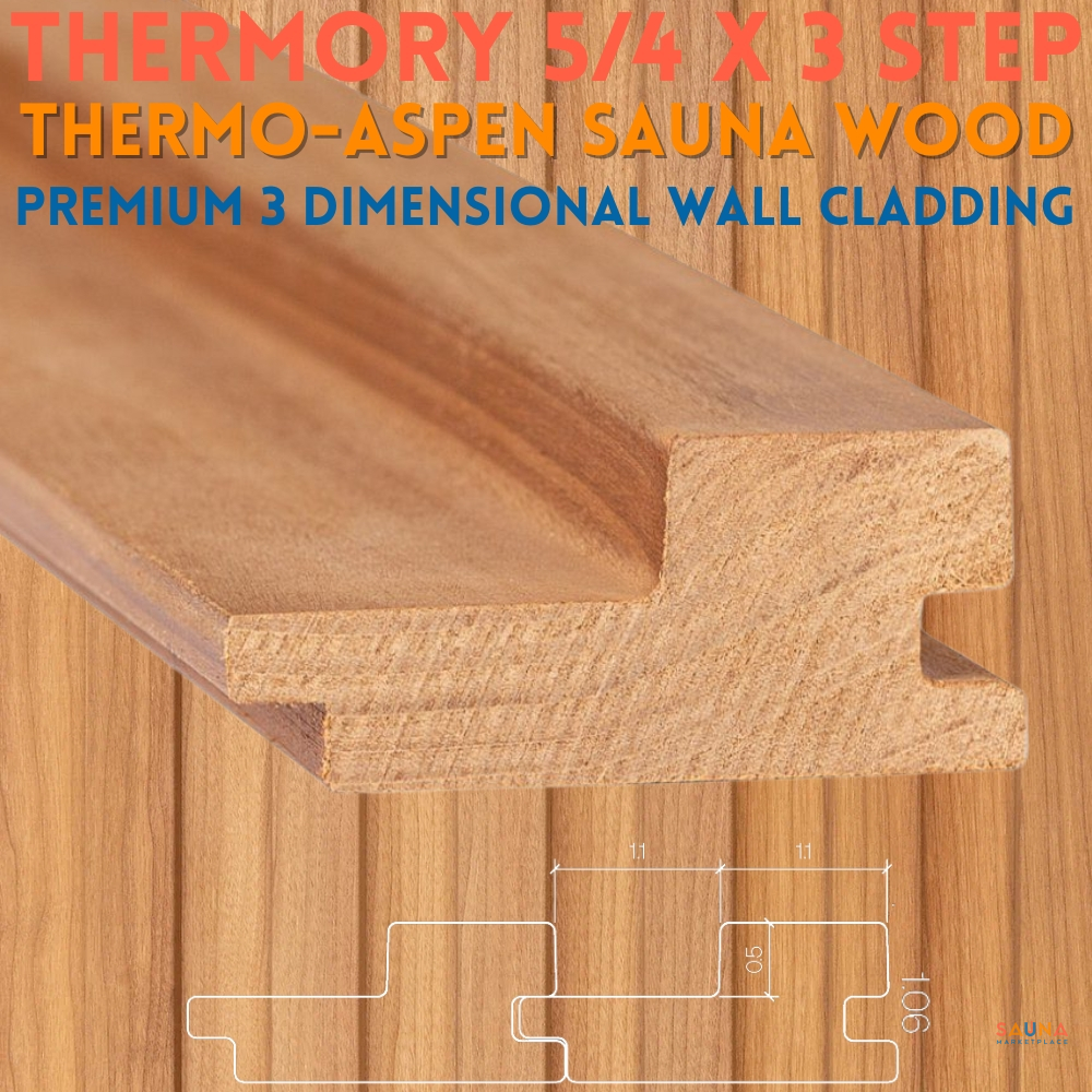 murav スノーライン 6点セット Thermo-Aspen 5/4×3 STEP Wall Cladding - Sauna Wood