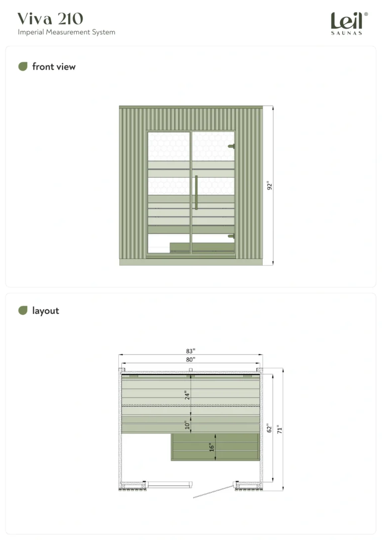 Leil® Viva 210 Outdoor Sauna 4 Leil Viva 210 Dimension Drawing In Inches